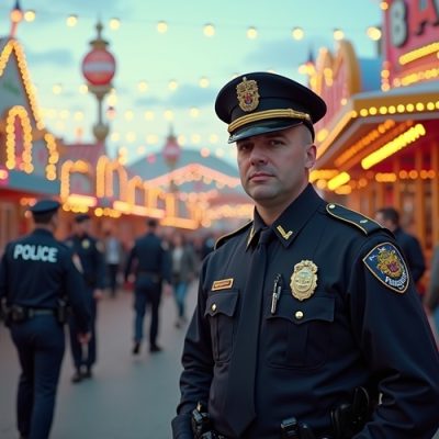 Security officer monitoring a busy event venue