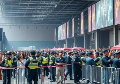 Police officers managing crowd at large event