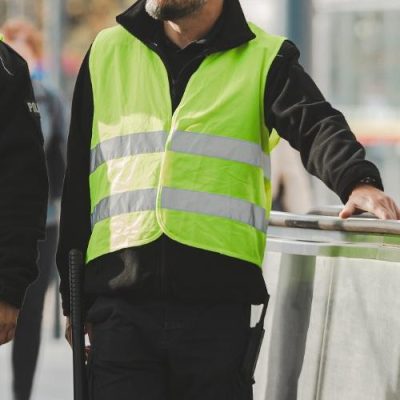 Security guards patrolling transportation terminal.