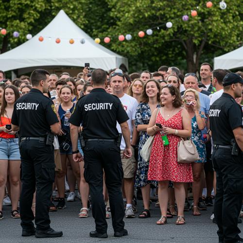 Security officers managing crowd at outdoor event